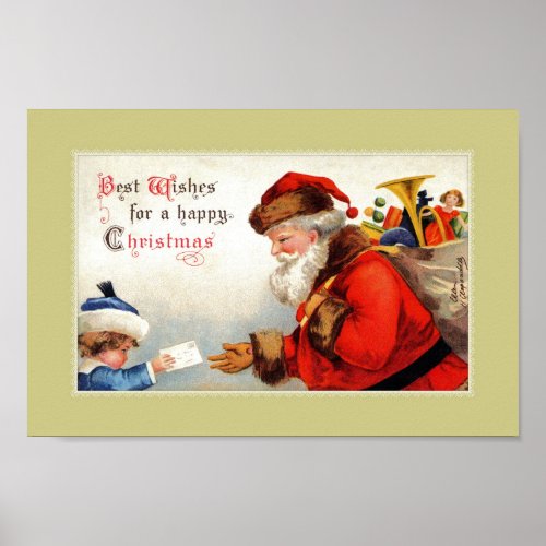 Vintage Santa with child and Christmas wishes Poster