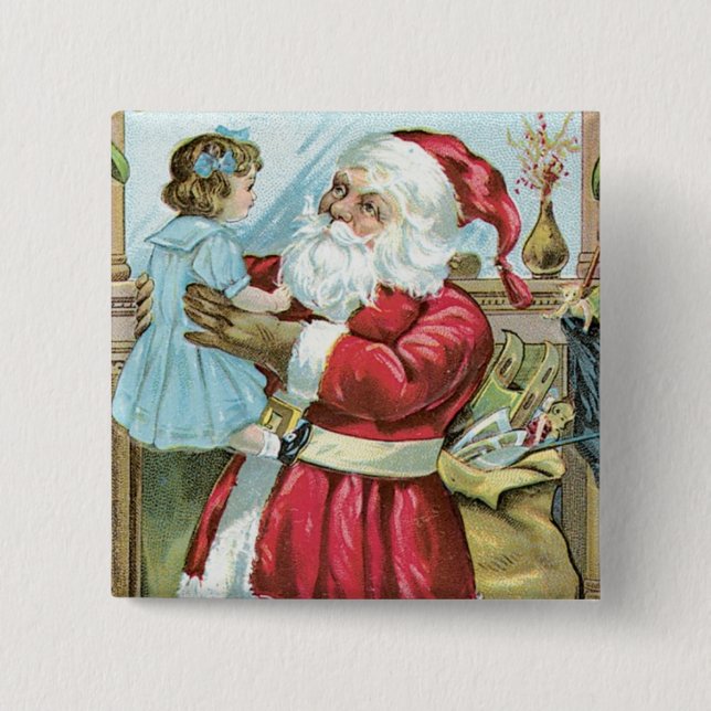 Vintage Santa with Child Button (Front)