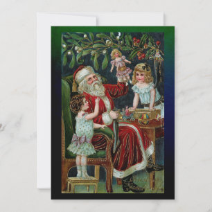 Vintage Santa with Children, Gifts and Mistletoe Holiday Card