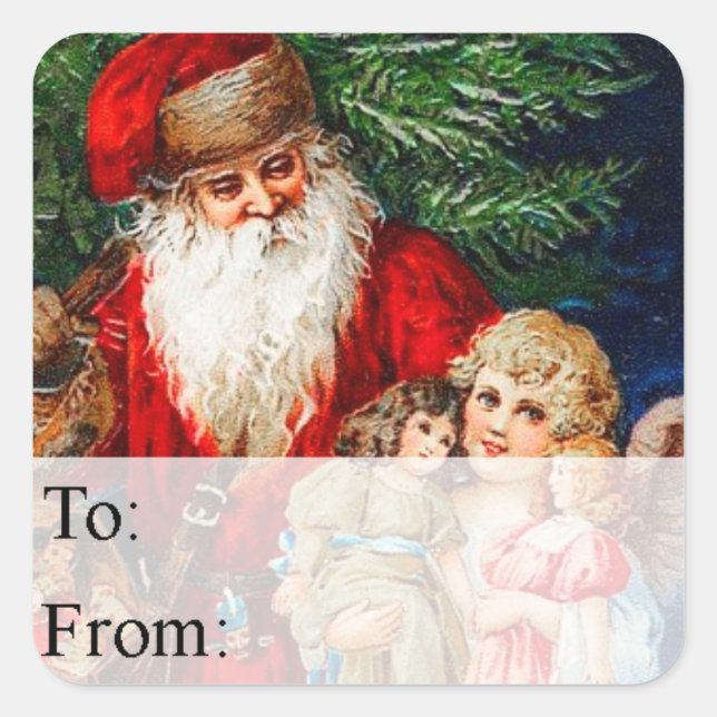 Vintage Santa With Christmas Angel Gift Tag (Front)