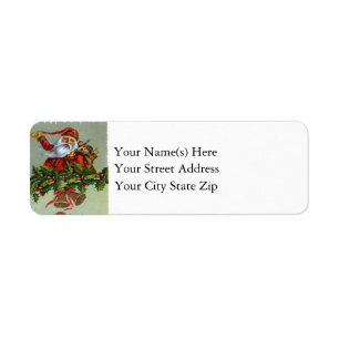 Vintage Santa With Christmas Holly and Bells Label