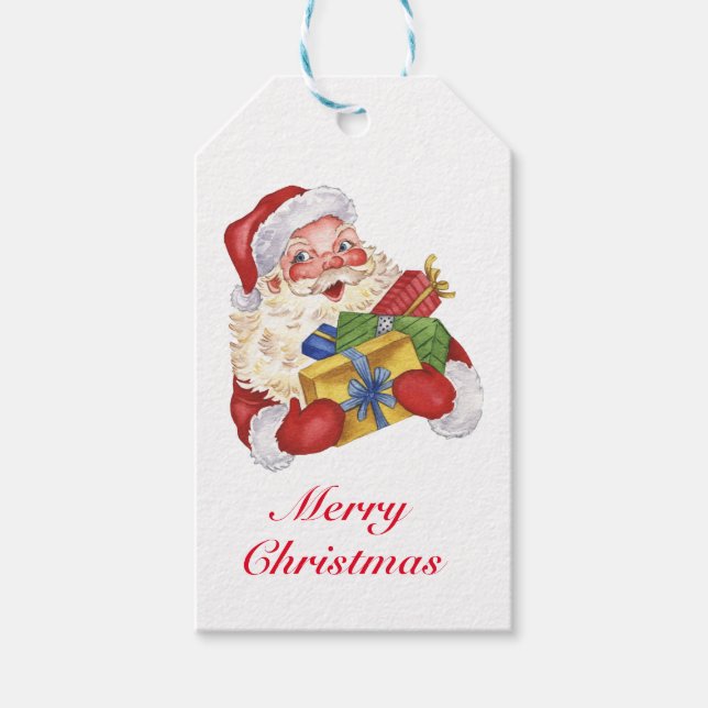Vintage Santa with Christmas Presents Gift Tag (Front)