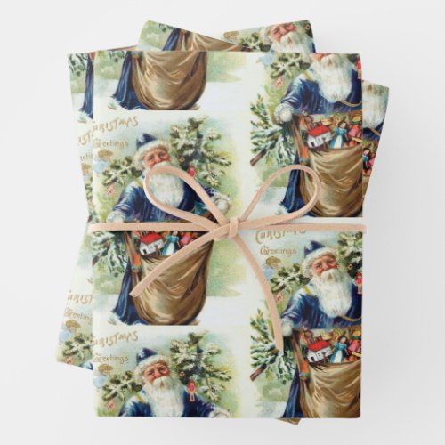 Vintage Santa with Christmas Tree and Toys  Wrapping Paper Sheets