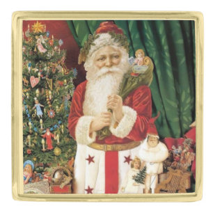 Vintage Santa With Gifts Gold Finish Lapel Pin