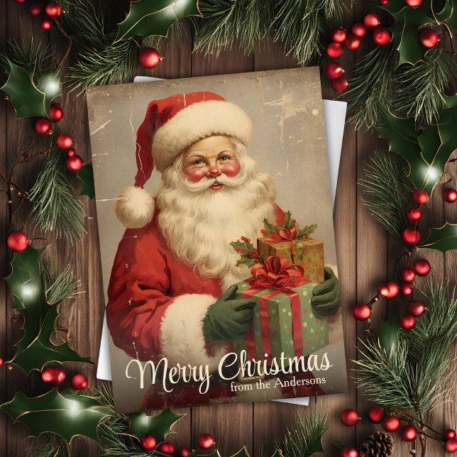 Vintage Santa With Gifts Personalized Christmas Holiday Card (Vintage Santa With Gifts Personalized Christmas Holiday Card)