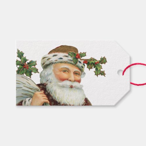 Vintage Santa with Holly Christmas Gift Tag