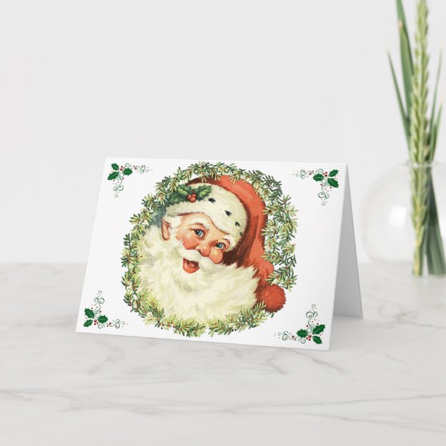 Vintage Santa with Holly Holiday Card (Front)