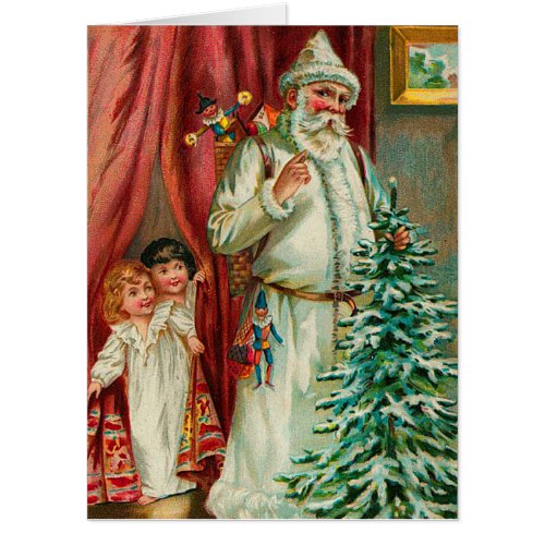 Vintage Santa With Kids Card