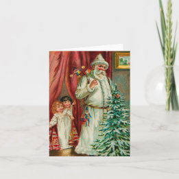 Vintage Santa With Kids Holiday Card