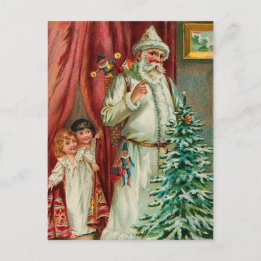 Vintage Santa With Kids Holiday Postcard