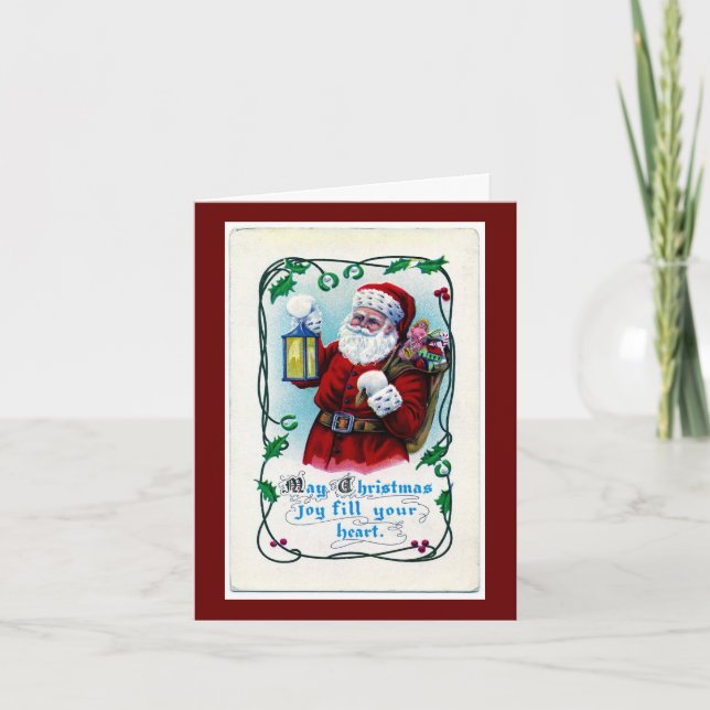 Vintage Santa With Lantern Greeting Card (Front)