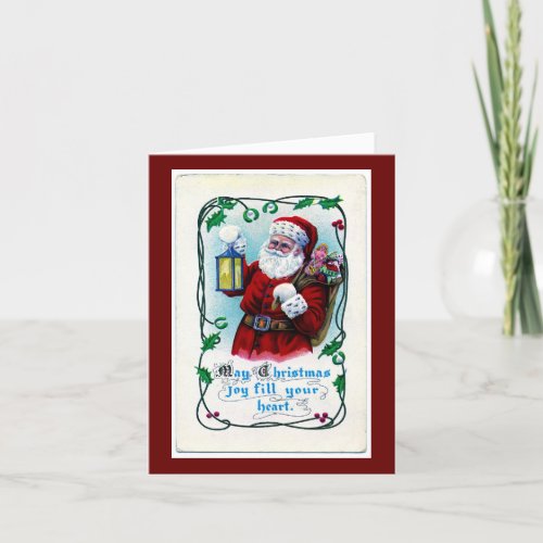 Vintage Santa With Lantern Greeting Card