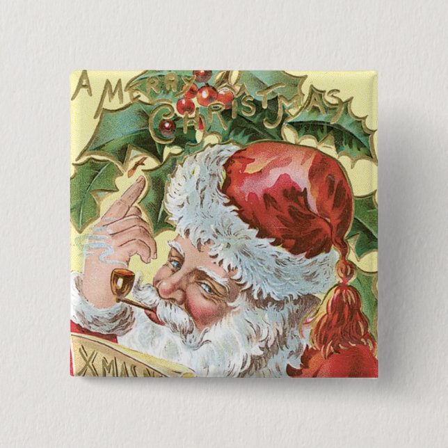 Vintage Santa with List Button (Front)