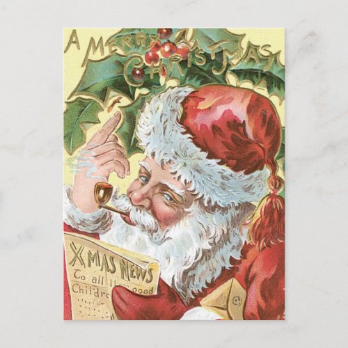 Vintage Santa with List Holiday Postcard