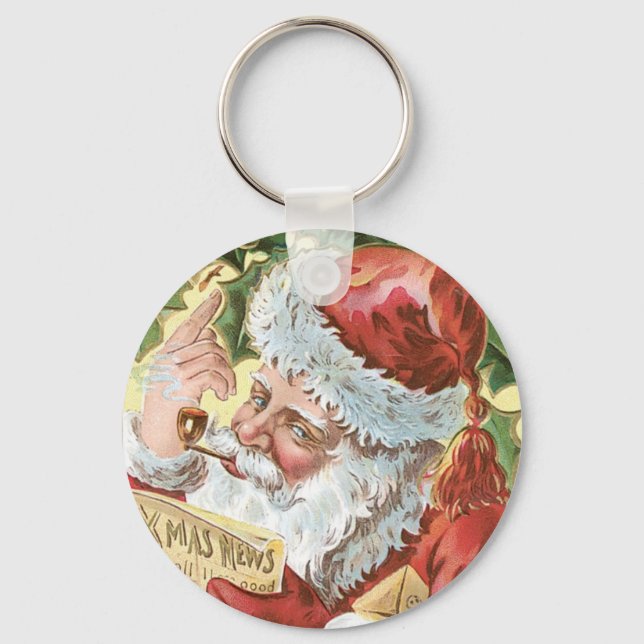 Vintage Santa with List Keychain (Front)