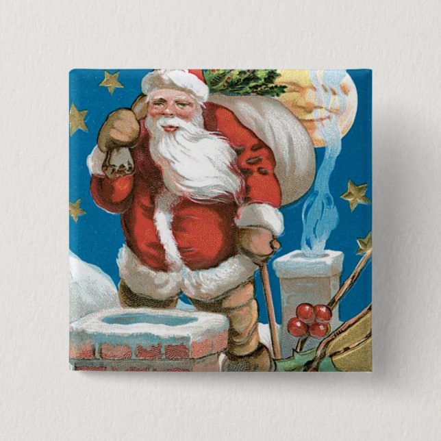 Vintage Santa with Moon Pinback Button (Front)