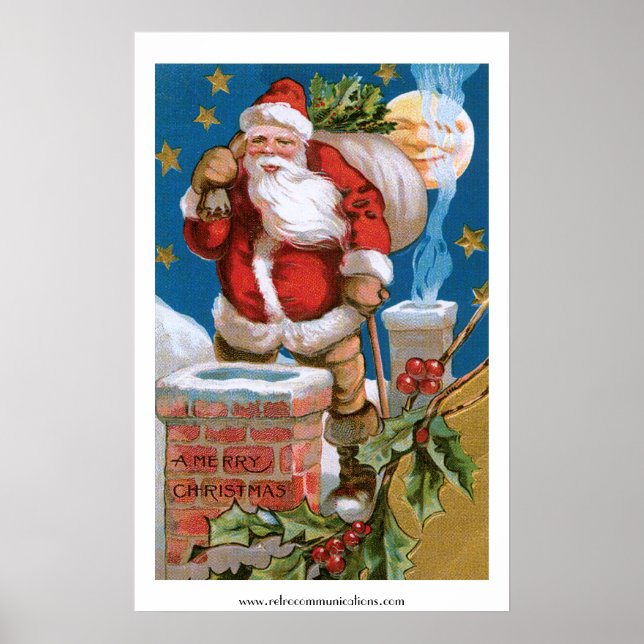 Vintage Santa with Moon Poster (Front)