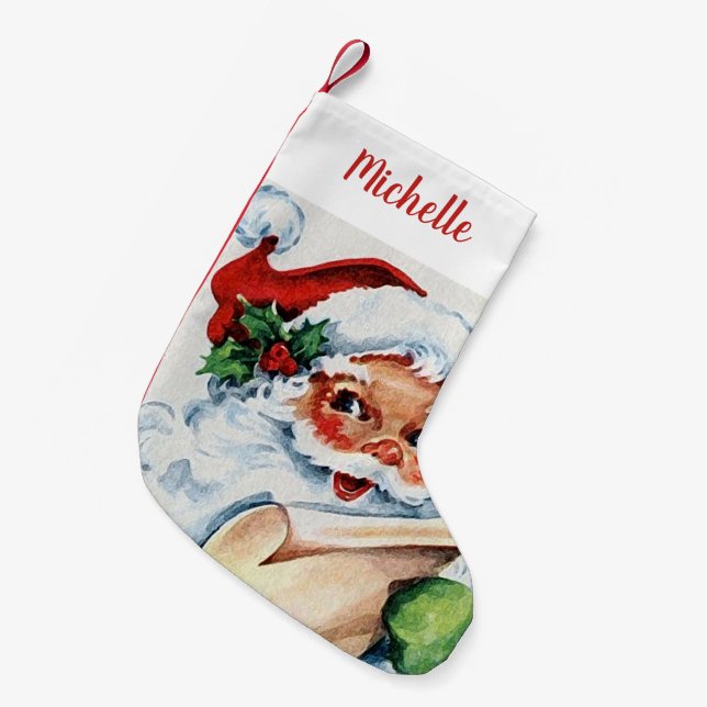 Vintage Santa with Name Small Christmas Stocking (Front (Hanging))