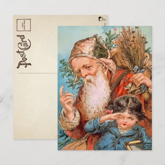 Vintage Santa with Naughty Child Christmas Postcard (Front/Back)