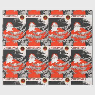 VINTAGE SANTA WITH PINE TREE Christmas Wrapping Paper