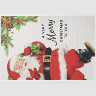 Vintage Santa with Pinecones and Christmas Holly Tissue Paper