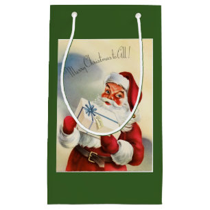 Vintage Santa With Present Small Gift Bag