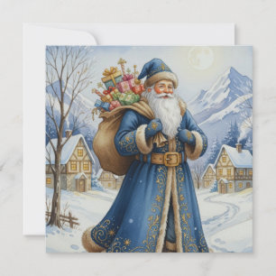 Vintage Santa with Presents and Mountain Village Holiday Card