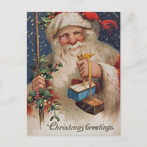 Vintage Santa with Presents Holiday Postcard