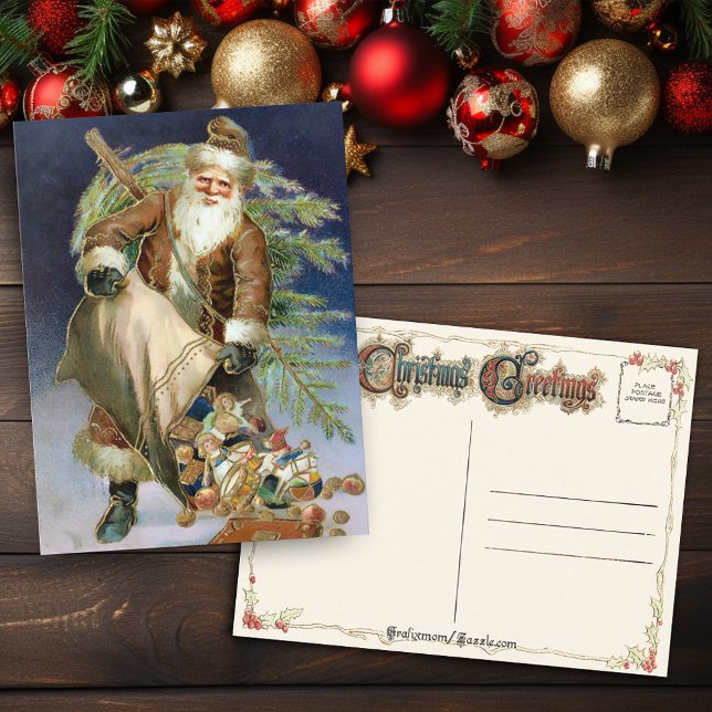 Vintage Santa with Presents Holiday Postcard (Creator Uploaded)