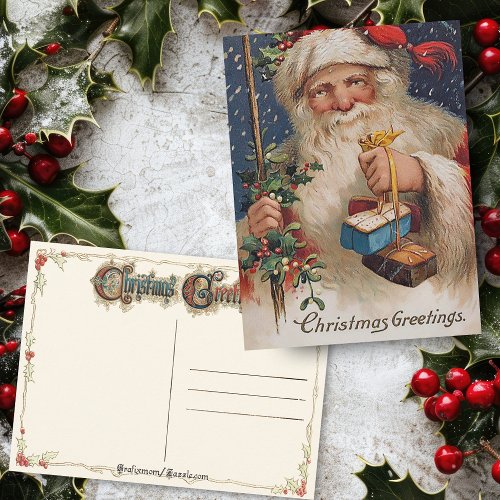 Vintage Santa with Presents Holiday Postcard