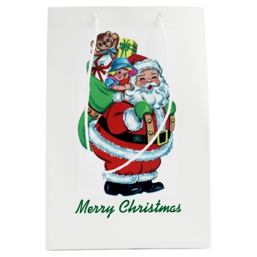 Vintage Santa With Sack Medium Gift Bag