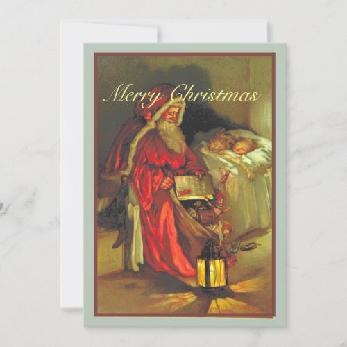 Vintage Santa With Sleeping Children Christmas  Card