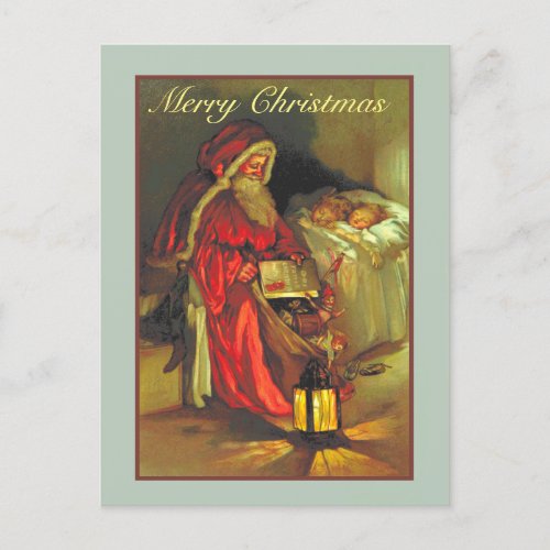 Vintage Santa With Sleeping Children Christmas Postcard