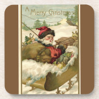 Vintage Santa with Sleigh Brown
