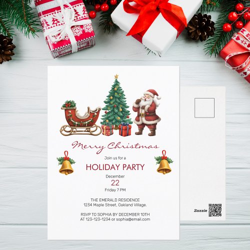 Vintage Santa with sleigh  Christmas Party Invitation Postcard