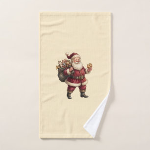 Vintage Santa with Toy Sack and Sweet Treat Bath Towel Set
