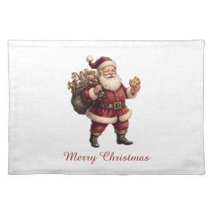 Vintage Santa with Toy Sack and Sweet Treat Cloth Placemat