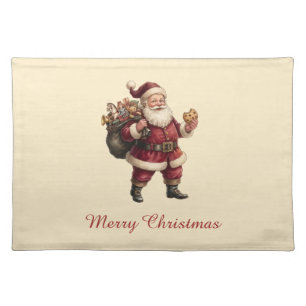 Vintage Santa with Toy Sack and Sweet Treat Cloth Placemat