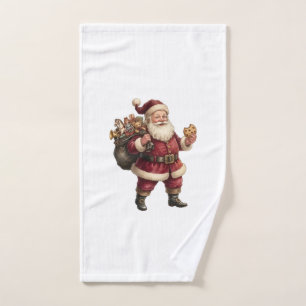 Vintage Santa with Toy Sack and Sweet Treat Hand Towel