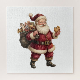 Vintage Santa with Toy Sack and Sweet Treat Jigsaw Puzzle