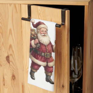 Vintage Santa with Toy Sack and Sweet Treat Kitchen Towel