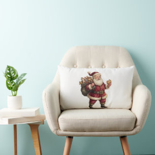 Vintage Santa with Toy Sack and Sweet Treat Lumbar Pillow