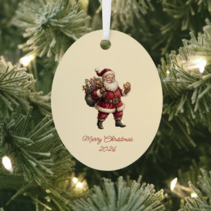 Vintage Santa with Toy Sack and Sweet Treat Metal Ornament