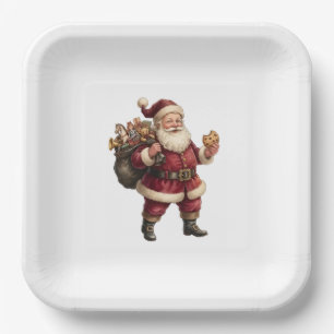 Vintage Santa with Toy Sack and Sweet Treat Paper Plates