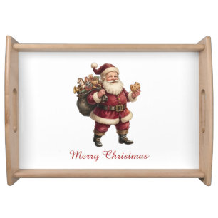 Vintage Santa with Toy Sack and Sweet Treat Serving Tray