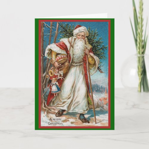 Vintage Santa with Toys Holiday Card