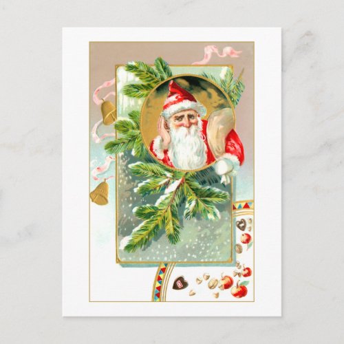 Vintage Santa with Treats and Snow_Covered Pine Postcard