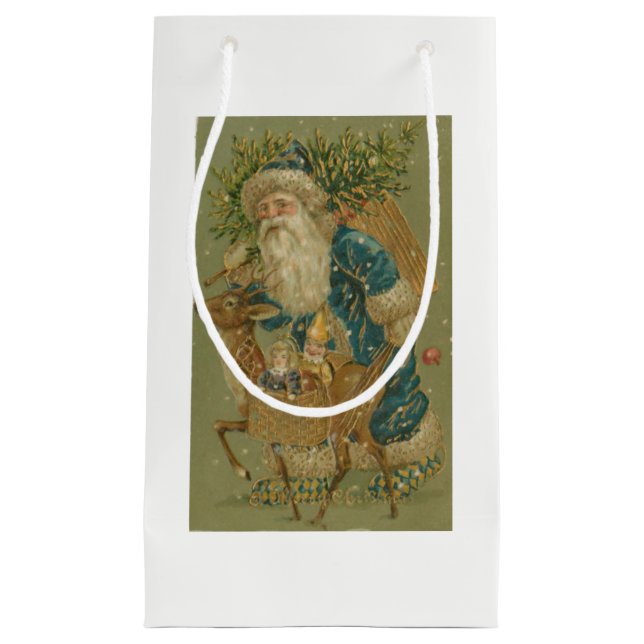 Vintage Santa With Tree Small Gift Bag (Front)