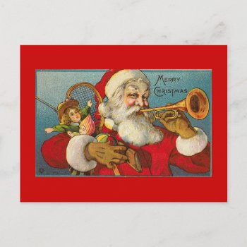 Vintage Santa With Trumpet Postcard by vintagecreations at Zazzle