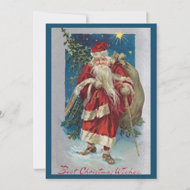 Vintage Santa with Winter Sky Holiday Card (Front)